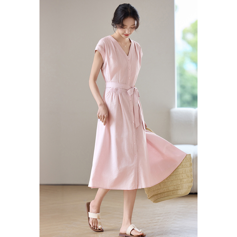 Linen Dress Wrap - SENTUBILA レディース ミディ ピンク ドレス コットン