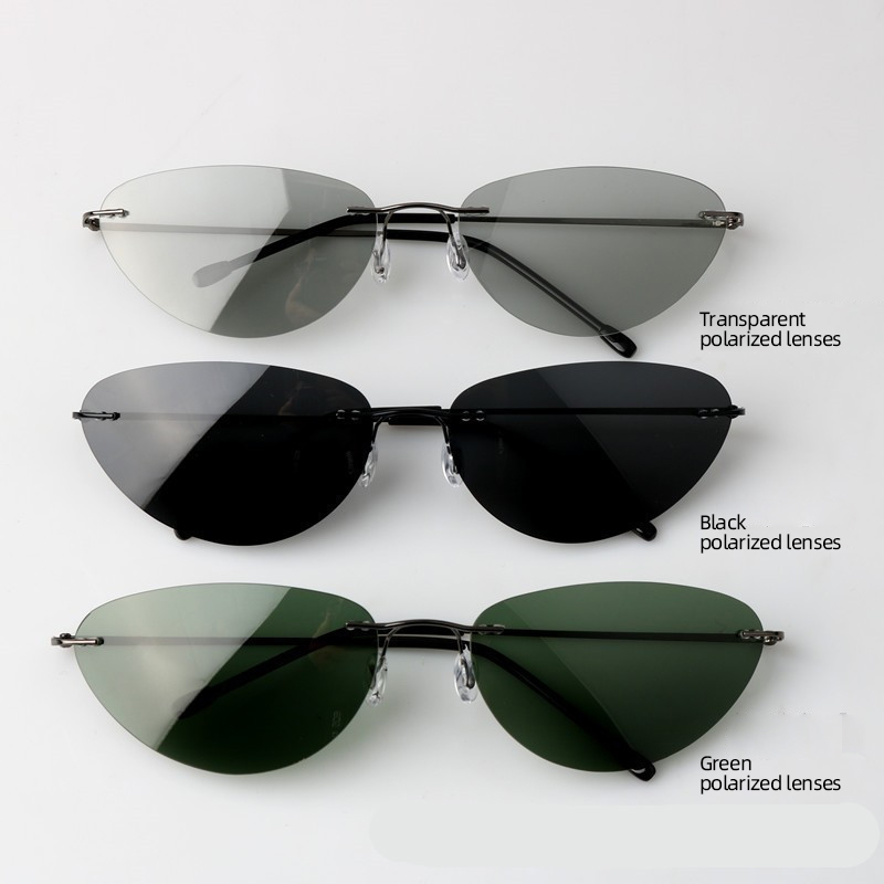 ファッションリムレスサングラス、キャットアイ形状、メタルフレ - Sunglasses Cat Eye のレビューと価格